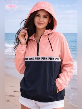 PINK Victoria's Secret Anorak Windbreaker Jacket Pink Black Size XS